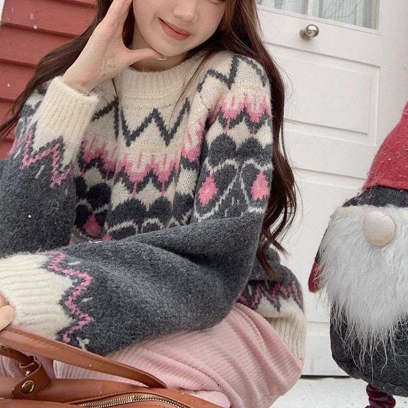 Round Neck Jacquard Sweater mySite