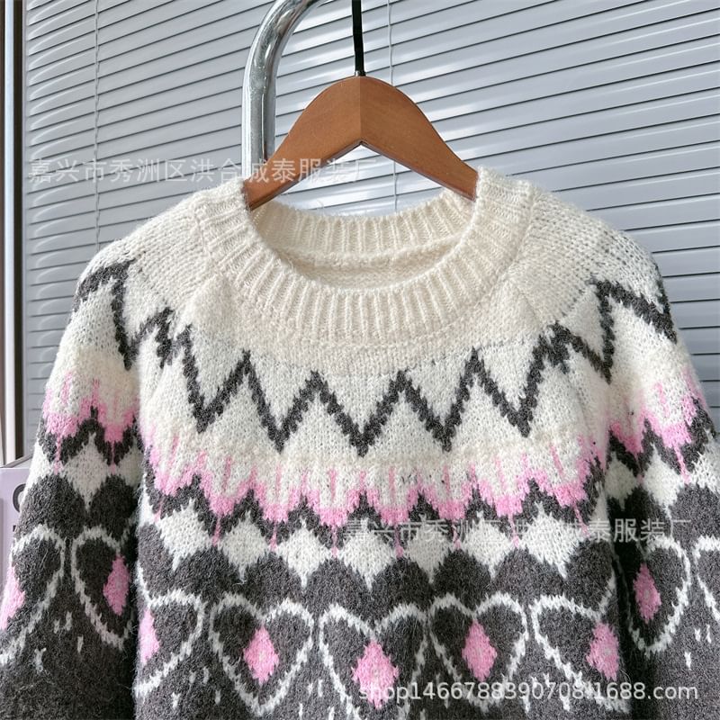 Round Neck Jacquard Sweater mySite