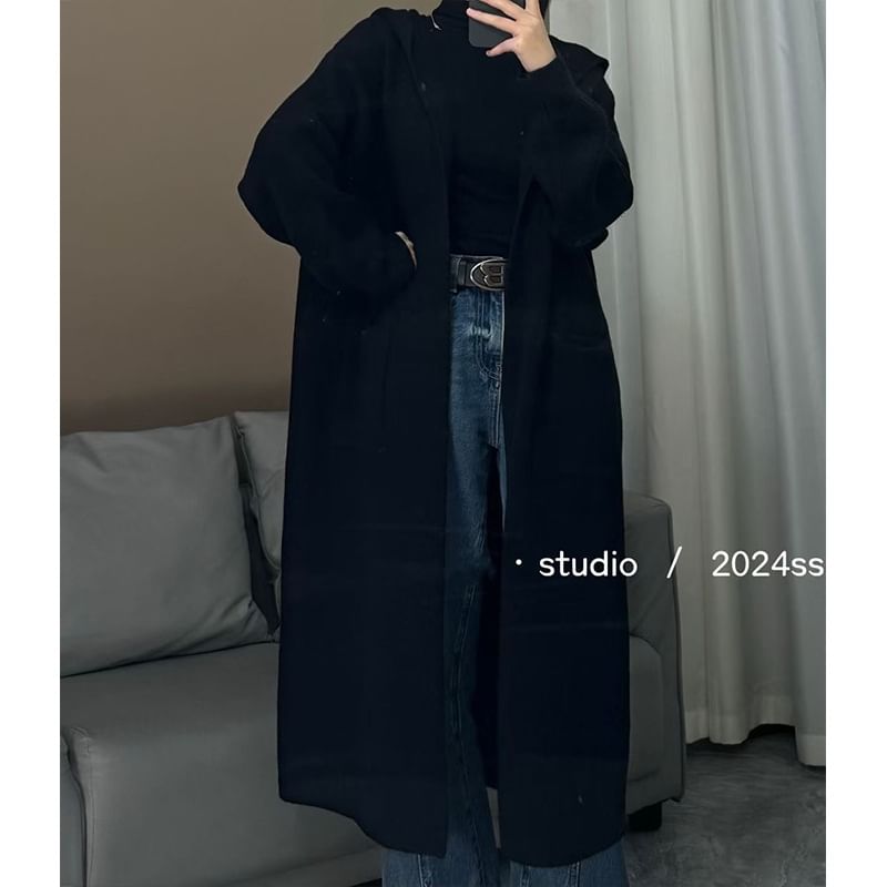 Hooded Midi Open Front Cardigan mySite