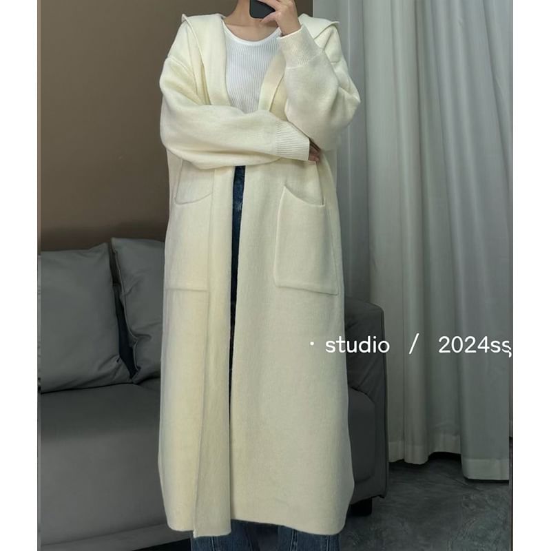 Hooded Midi Open Front Cardigan mySite