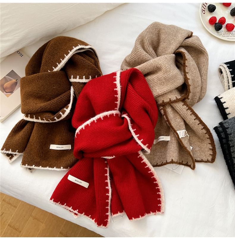 Contrast Trim Label Applique Scarf SpreePicky