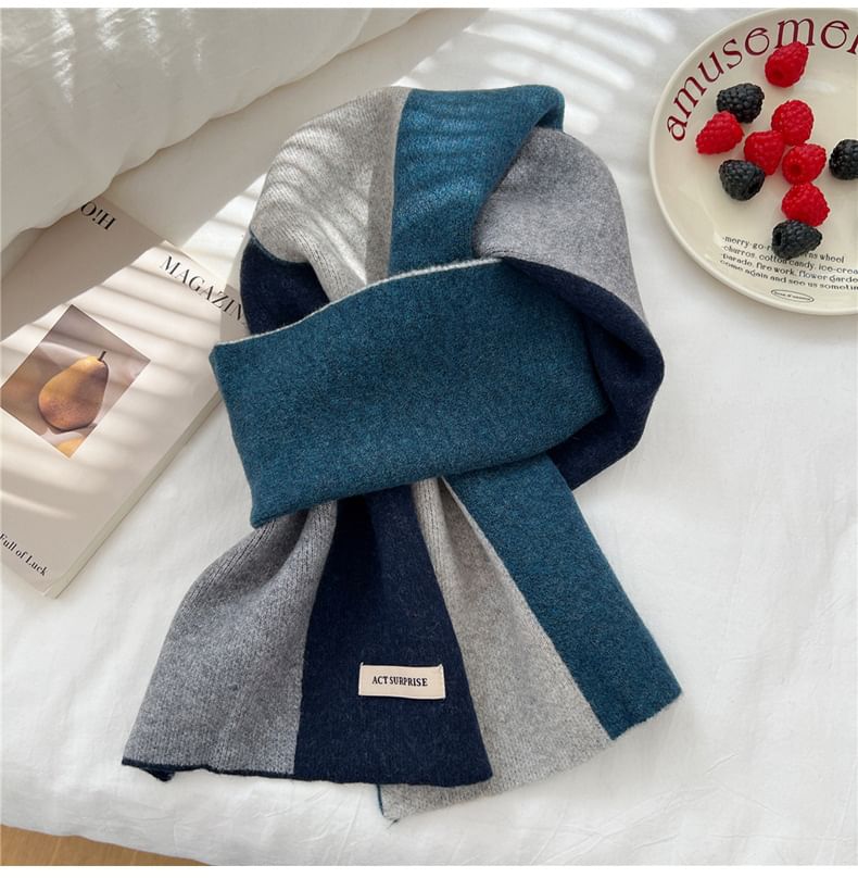 Two-Tone Label Applique Scarf SpreePicky