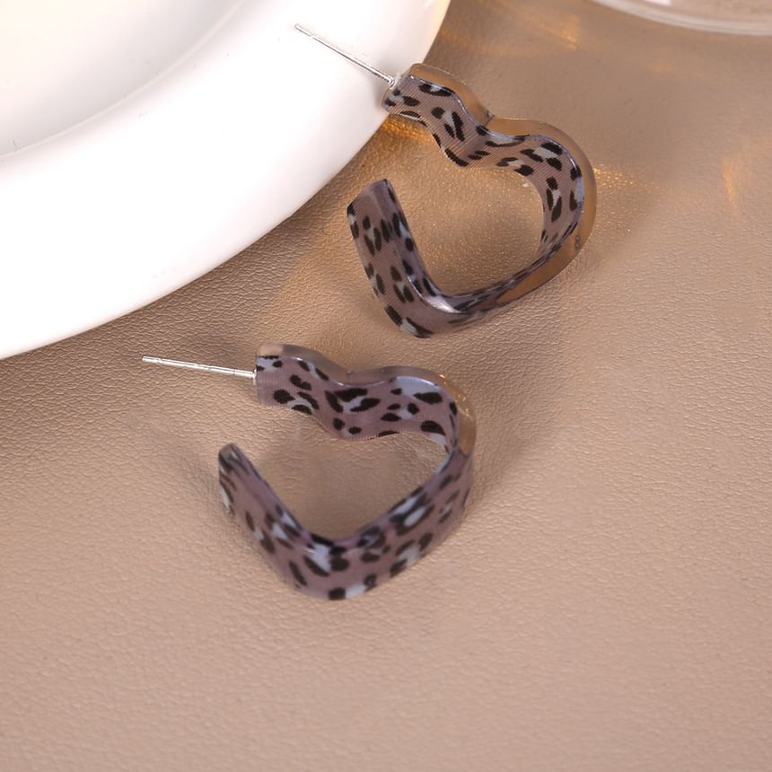 Leopard Print Heart Acrylic Open Hoop Earring SpreePicky