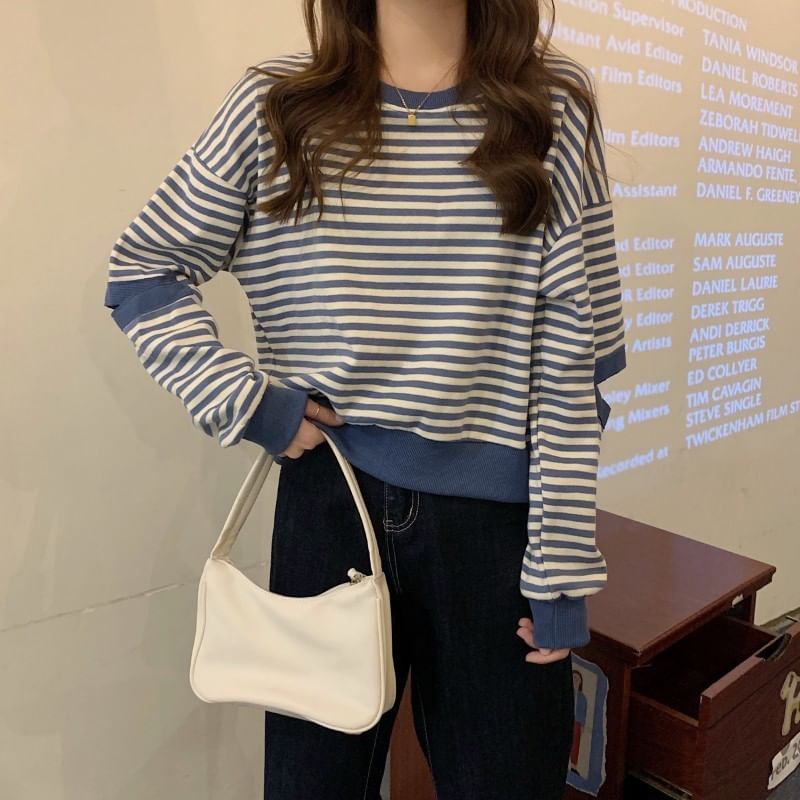 Crewneck Striped Cutout Pullover SpreePicky