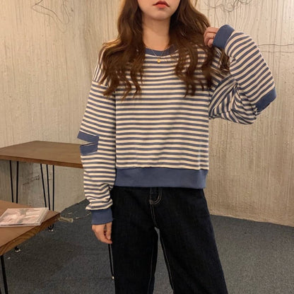 Crewneck Striped Cutout Pullover SpreePicky