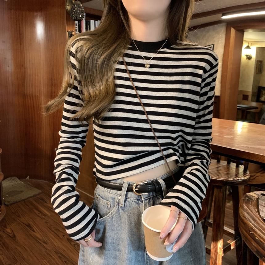 Long-Sleeve Crewneck Striped Tee SpreePicky