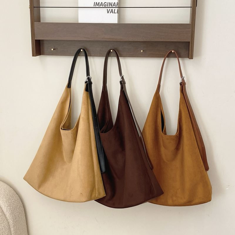 Set: Faux Suede Tote Bag With Pouch SpreePicky