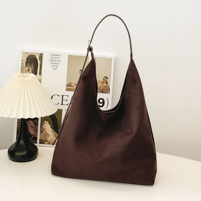 Set: Faux Suede Tote Bag With Pouch SpreePicky