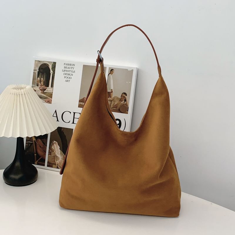 Set: Faux Suede Tote Bag With Pouch SpreePicky