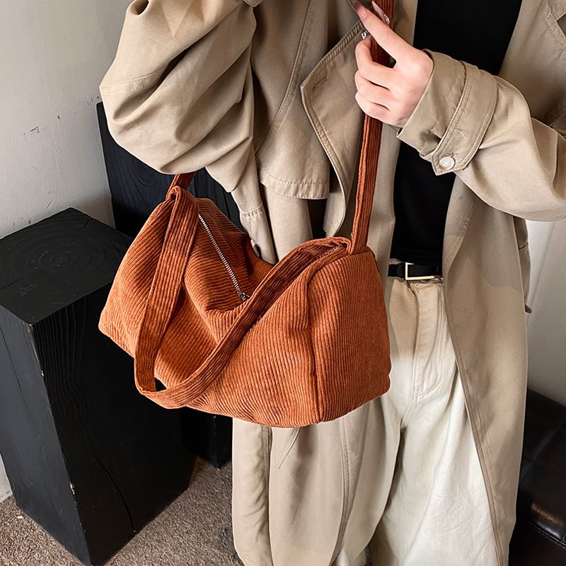 Plain Corduroy Shoulder Bag SpreePicky