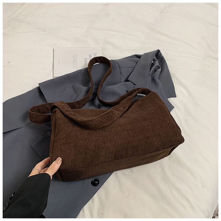 Plain Corduroy Shoulder Bag SpreePicky