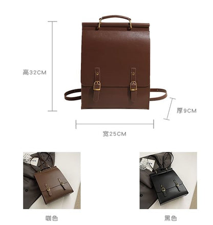 Flap Buckle Faux Leather Backpack SpreePicky