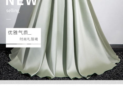 Sleeveless Off Shoulder Plain Pleated Ruched Satin A-Line Evening Gown SpreePicky