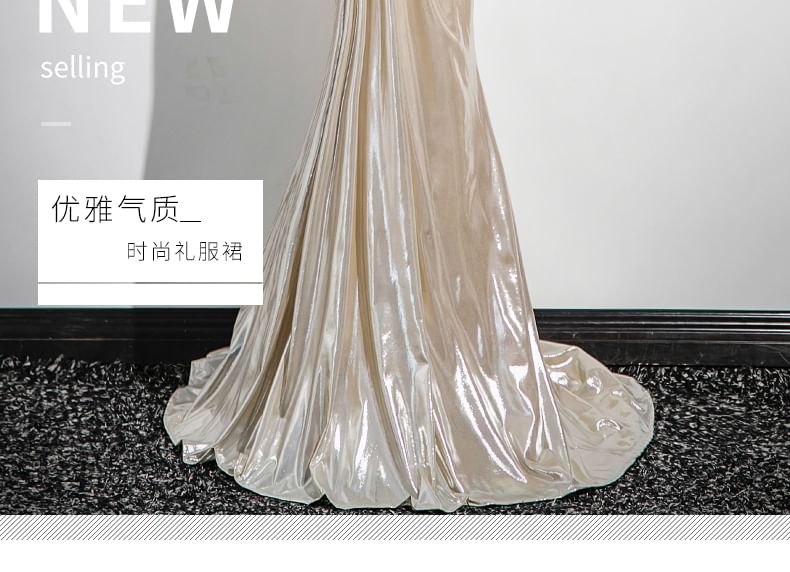 Sleeveless Off Shoulder Plain Ruched Trumpet Evening Gown SpreePicky