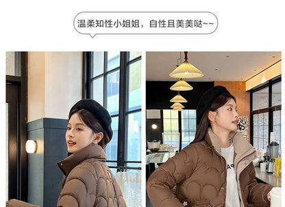 Mock Neck Zip-Up Puffer Jacket SpreePicky