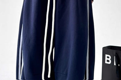 Low Waist Ruffled-Trim Striped Loose-Fit Wide-Leg Sweatpants SpreePicky