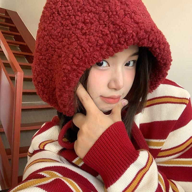 / Cable Tie-Up Fleece Plain Knit Beanie Hat FashionChic