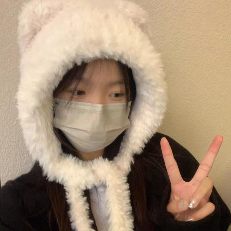 / Ear Ribbed Fluffy Hat Plain Bear Beanie FashionChic
