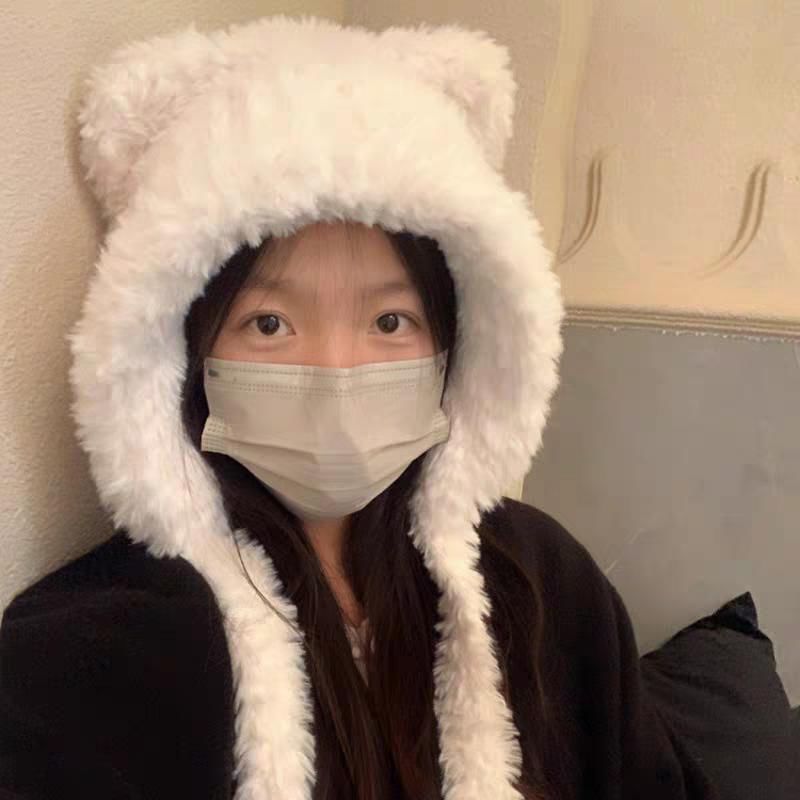 / Ear Ribbed Fluffy Hat Plain Bear Beanie FashionChic