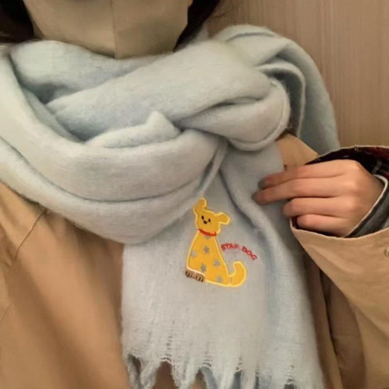 / Dog Applique Scarf Plaid FashionChic