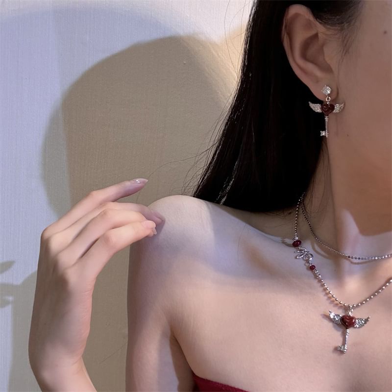 Key Earring Drop Layered / Necklace Wing Heart FashionChic