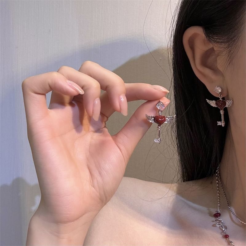 Key Earring Drop Layered / Necklace Wing Heart FashionChic