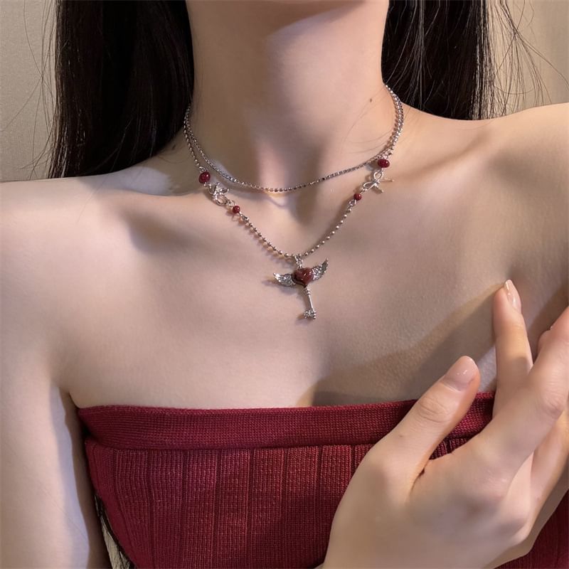 Key Earring Drop Layered / Necklace Wing Heart FashionChic