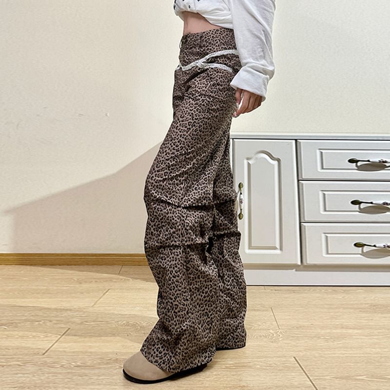 Rise Leopard Pants High Leg Wide FashionChic