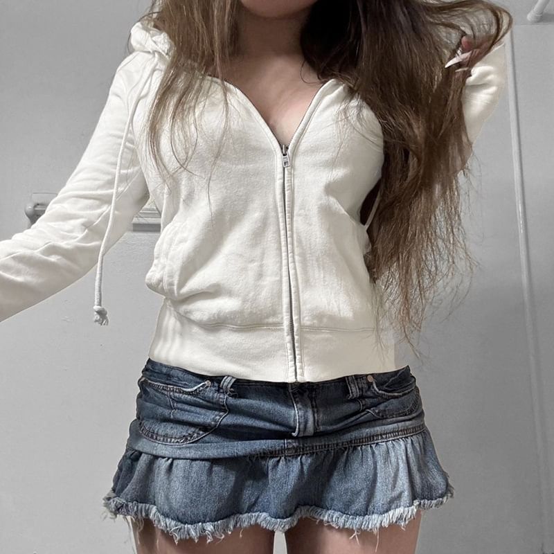 Hoodie Zip Up Numbering Drawstring FashionChic