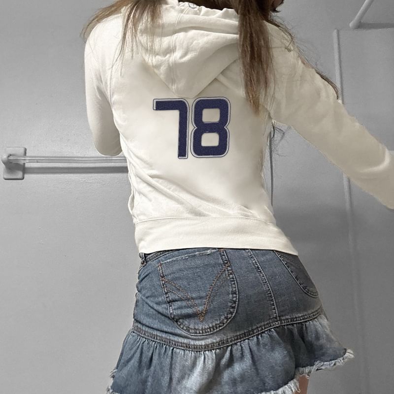 Hoodie Zip Up Numbering Drawstring FashionChic