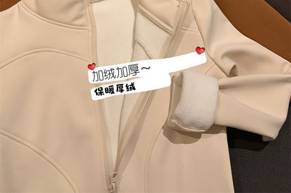 Stand Collar Plain Zip-Up Crop Jacket SpreePicky