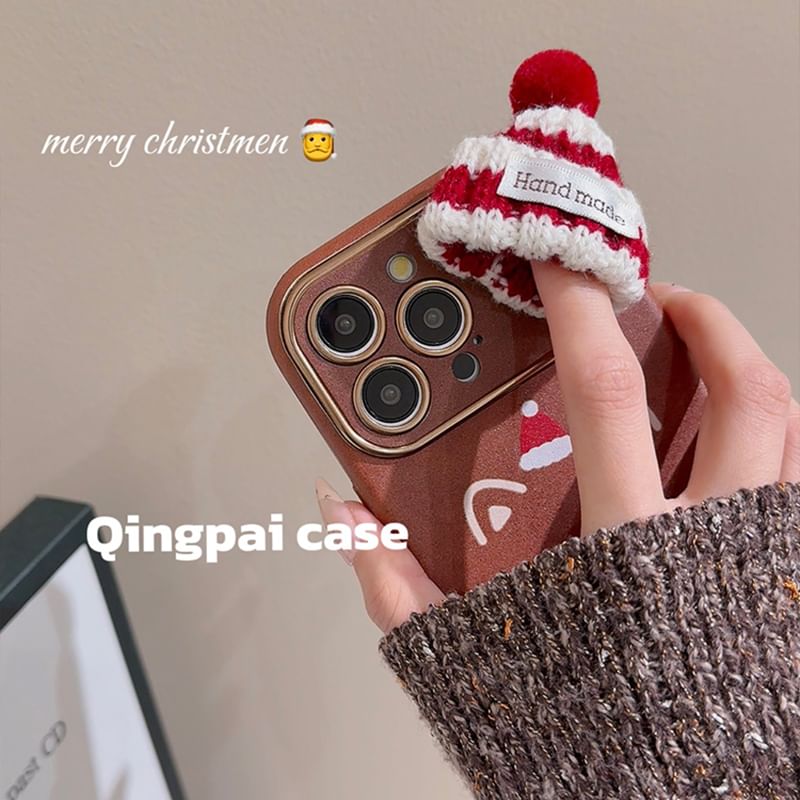 Christmas Dog Phone Case / Mini Knit Beanie Adhesive Decoration / Set - iPhone 16 Pro Max / 16 Pro / 16 Plus / 16 / 15 Pro Max / 15 Pro / 15 Plus / 15 / 14 Pro Max / 14 Pro / 14 Plus / 14 / 13 Pro Max / 13 Pro / 13 / 13 Mini SpreePicky