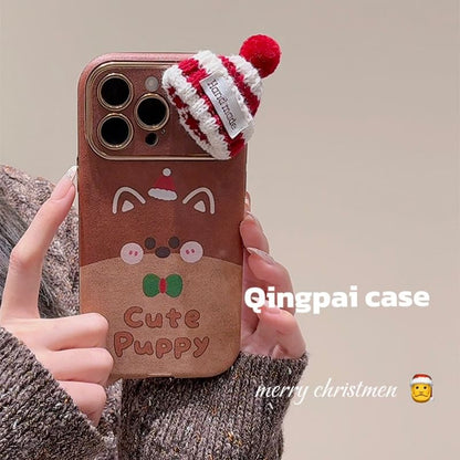 Christmas Dog Phone Case / Mini Knit Beanie Adhesive Decoration / Set - iPhone 16 Pro Max / 16 Pro / 16 Plus / 16 / 15 Pro Max / 15 Pro / 15 Plus / 15 / 14 Pro Max / 14 Pro / 14 Plus / 14 / 13 Pro Max / 13 Pro / 13 / 13 Mini SpreePicky