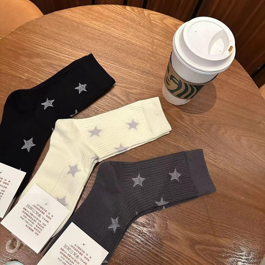 Star Embroidered Crew Socks mySite