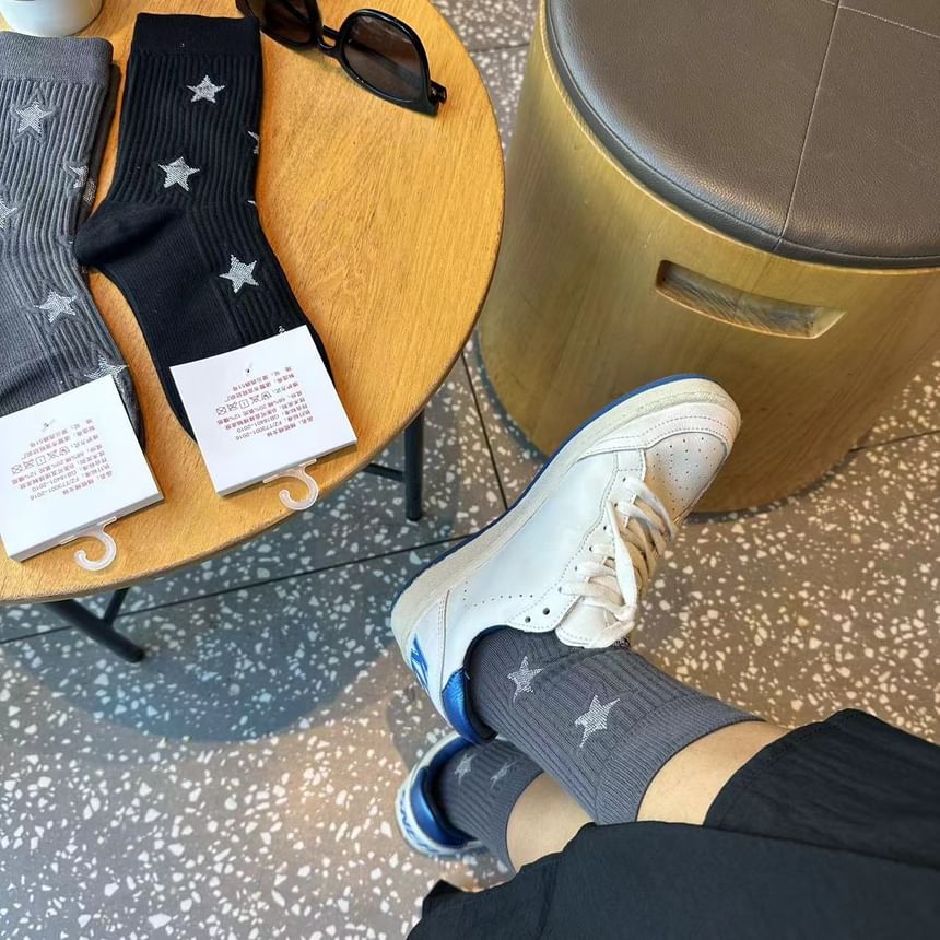 Star Embroidered Crew Socks mySite