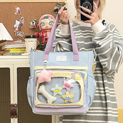 Transparent Panel Nylon Crossbody Tote Bag SpreePicky