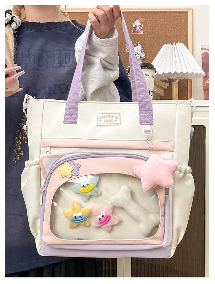 Transparent Panel Nylon Crossbody Tote Bag SpreePicky