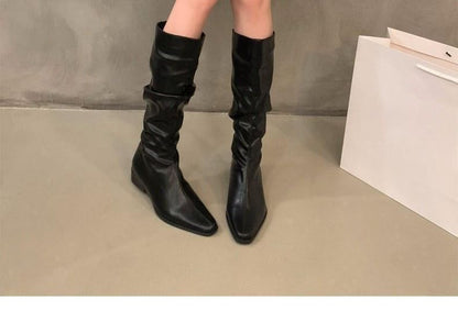 Ruched Mid-Calf Boots SpreePicky