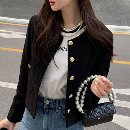 Button-Up Plain Crop Jacket SpreePicky