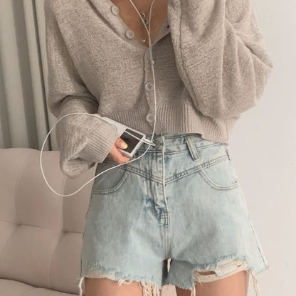 Hooded Plain Crop Cardigan SpreePicky