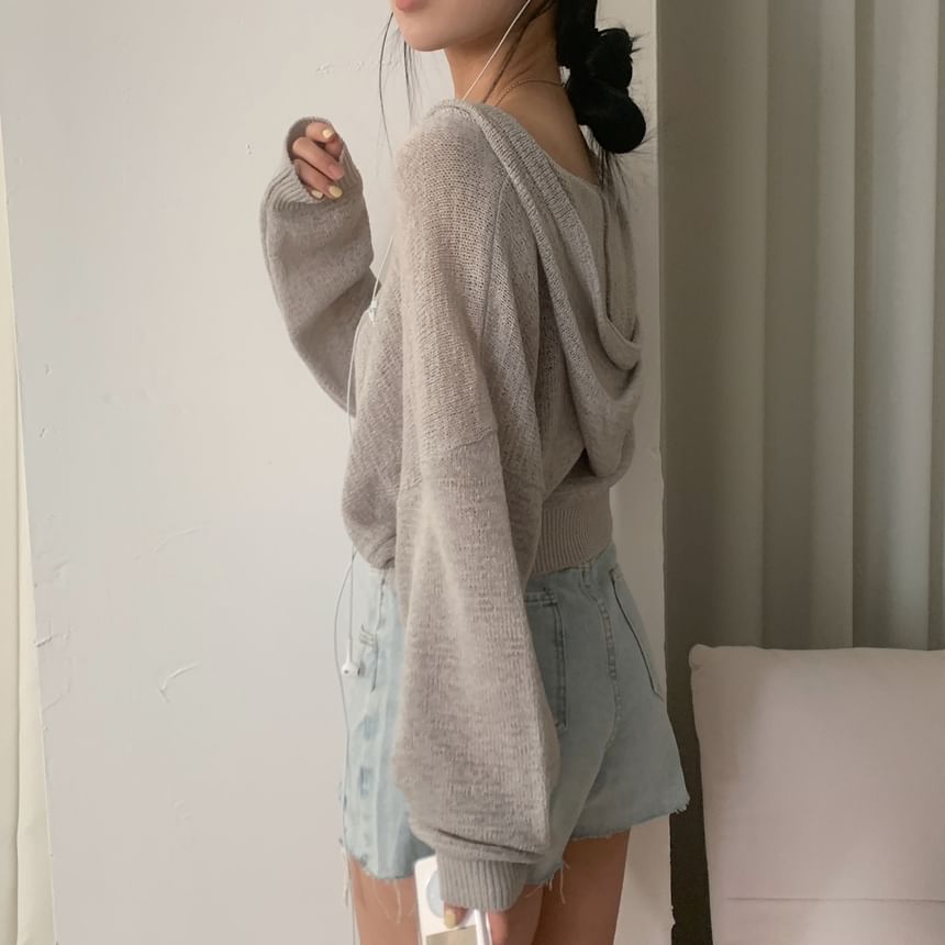 Hooded Plain Crop Cardigan SpreePicky