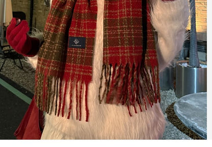 Plaid Fringed Trim Scarf SpreePicky