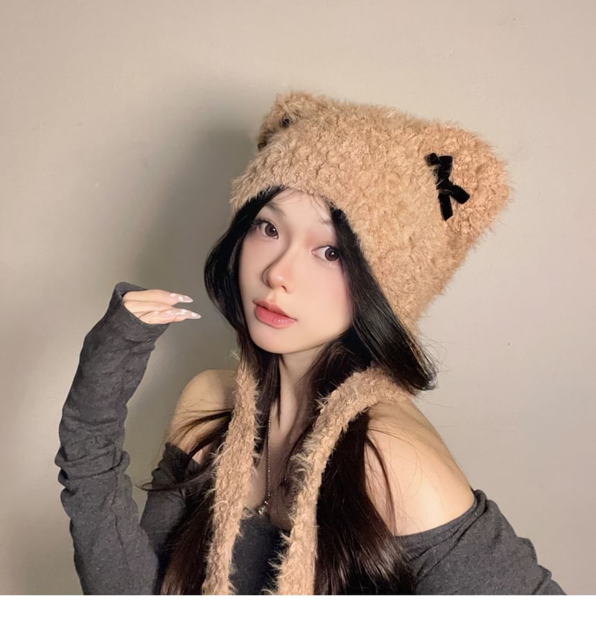 Bear Ear Ribbon Chenille Knit Hat SpreePicky