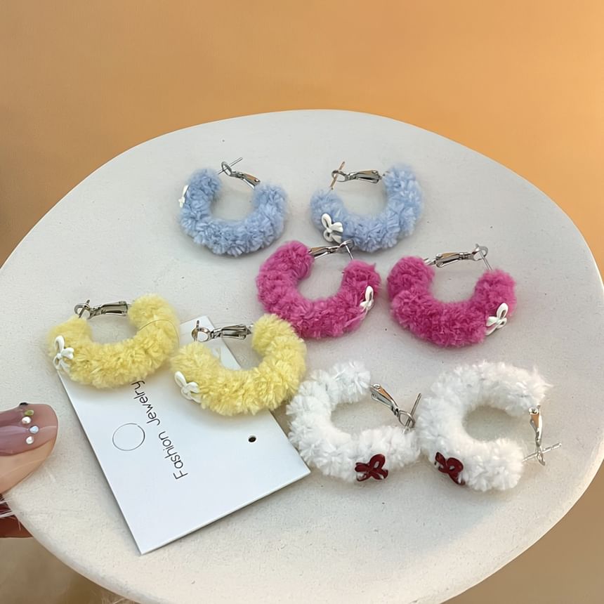 Bow Accent Fleece Hoop Earrings SpreePicky