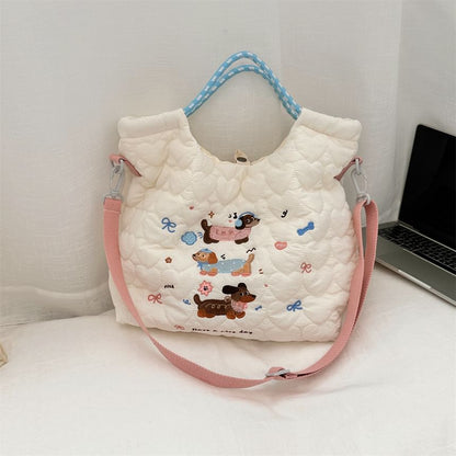 Cartoon Embroidered Heart Quilted Tote Bag SpreePicky