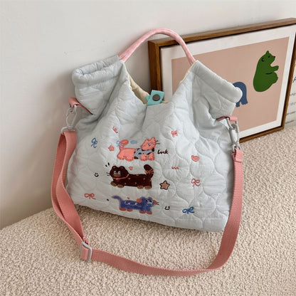 Cartoon Embroidered Heart Quilted Tote Bag SpreePicky