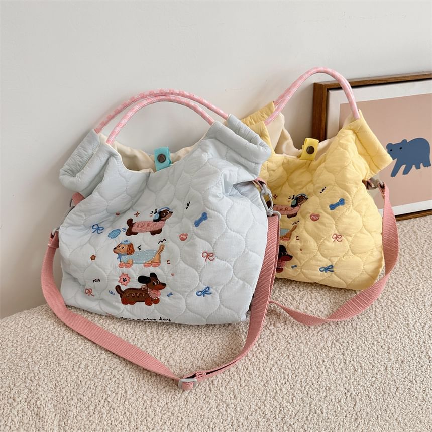 Cartoon Embroidered Heart Quilted Tote Bag SpreePicky