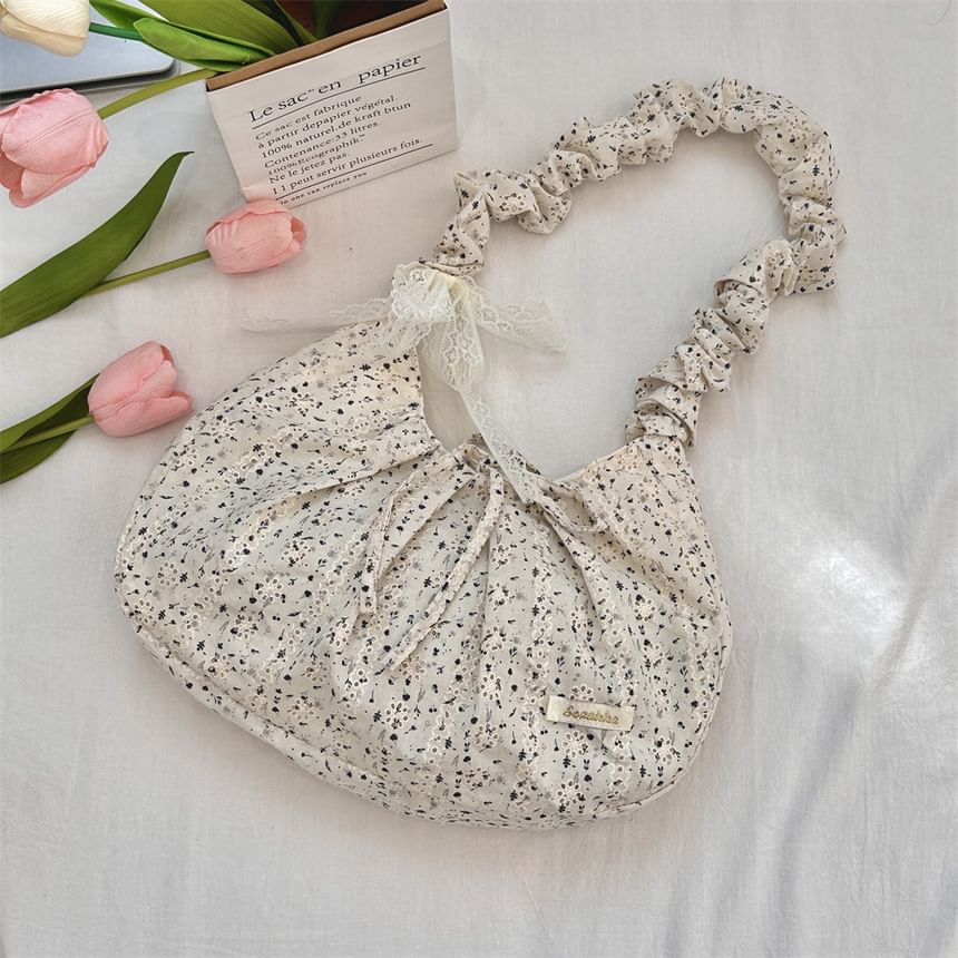 Floral Applique Ruched Strap Shoulder Bag SpreePicky