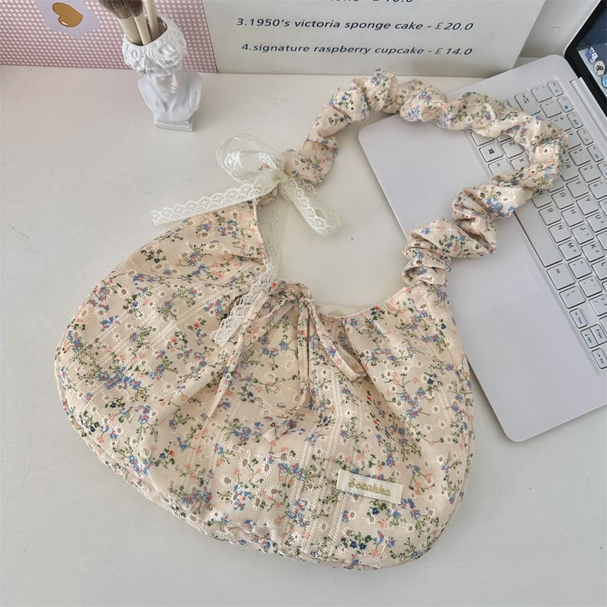 Floral Applique Ruched Strap Shoulder Bag SpreePicky