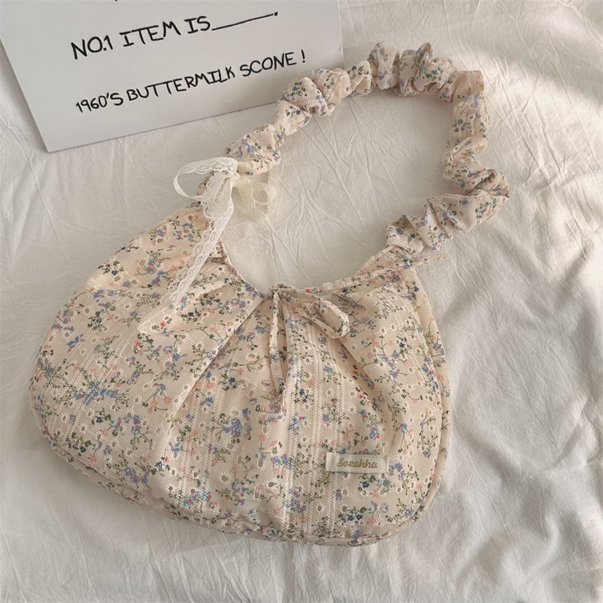 Floral Applique Ruched Strap Shoulder Bag SpreePicky